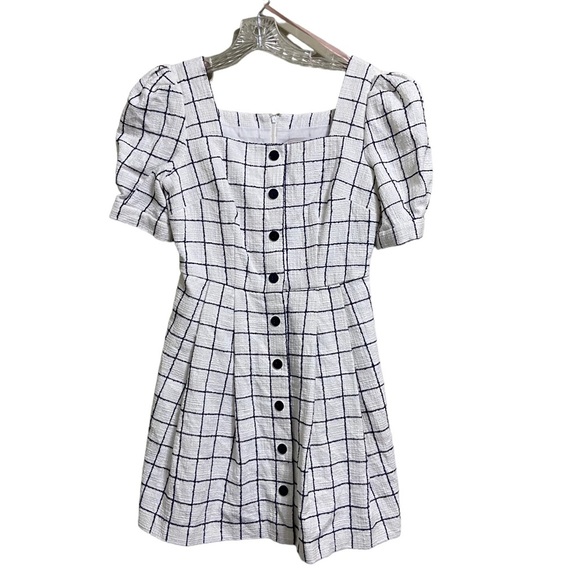 Nwot Gal Meets Glam Dawn Dress Size 4P Windowpane White Black Pockets - Picture 7 of 9